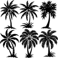 tree vector, palm tree silhouettes, set of palm tree