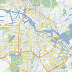 Obraz premium Road map of Amsterdam in Netherlands. Contains layered vector with roads water, parks, etc.