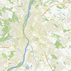 Road map of Budapest in Hungary. Contains layered vector with roads water, parks, etc.