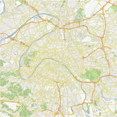 Road map of Paris in France. Contains layered vector with roads water, parks, etc.
