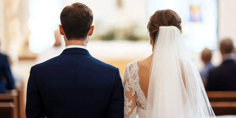 Back View of Bride and Groom at Church Wedding Ceremony - Capturing the Love and Elegance