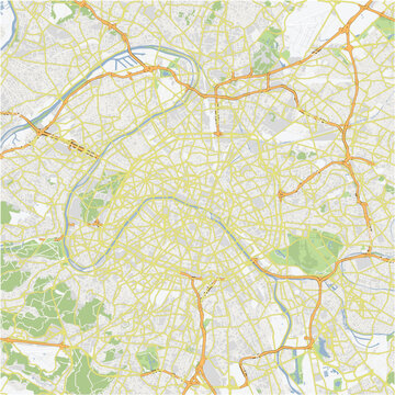 Road map of Paris in France. Contains layered vector with roads water, parks, etc.