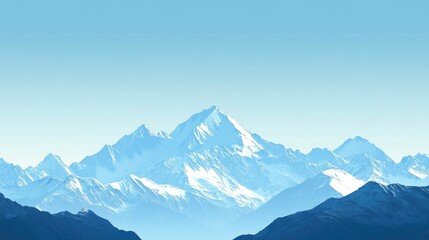 Obraz premium A breathtaking mountain range with snow-capped peaks under a clear blue sky, offering wide space for text. Perfect for outdoor adventure or travel promotions.