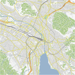 Road map of Zurich in Switzerland. Contains layered vector with roads water, parks, etc.