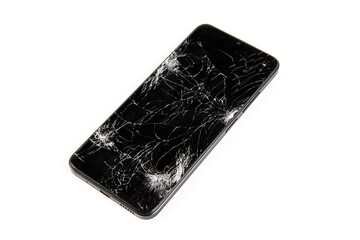crack screen mobile phone or smartphone screen glass broken isolated on white background.