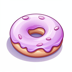 Cartoon Donut with Purple Icing on White Background