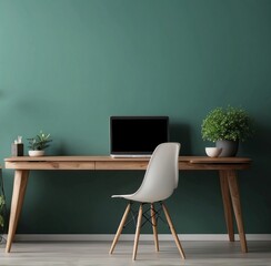 Minimalist Home Office Desk with Laptop and Plants