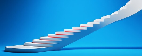 White staircase ascending into a blue sky.