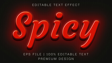 Spicy neon text effect template with glowing type style and bright concept use for brand label and logotype. Neon sign mock up 