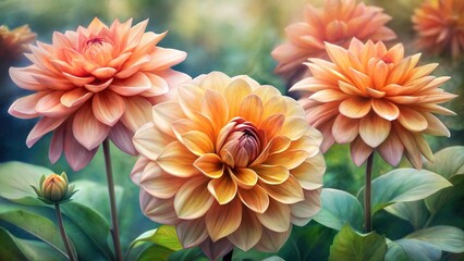 Close-Up of Vibrant Orange Dahlias in Full Bloom