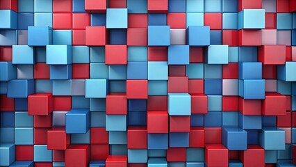Abstract geometric background with varying shades of red and blue squares and rectangles