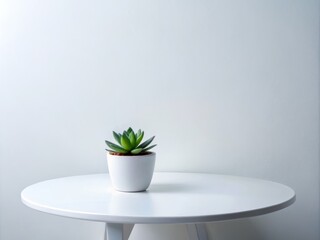 Fototapeta premium photo image of a minimalist white table with a small succulent plant placed in the center, surrounded by clean lines and empty space