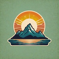 flat icon logo Mountain beach sun view