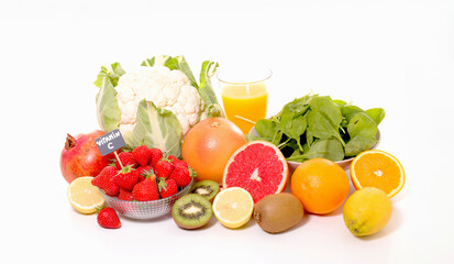 Foods High in vitamin C isolated on white background