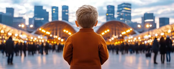 Child crying in a crowded place, overwhelmed by noise and people, symbolizing sensory overload