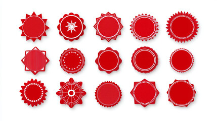 Starburst sale price stickers and labels, including star, rosette, sunburst, callout, splash, stamp, and tag badges. Features isolated vector red circle and oval stickers, promo labels, and tags.