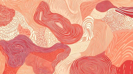 Fototapeta premium Maximalist design featuring intricate hand-drawn doodles and custom patterns in trendy Peach Fuzz hues creating a rich narrative