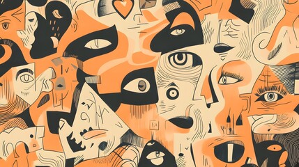 Bold Peach Fuzz hand-drawn doodles interwoven with custom patterns to tell a nostalgic story in a maximalist composition