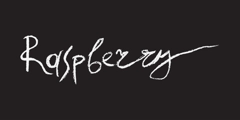 White chalk drawing of Raspberry on black background. Raspberries sign illustration in vector with natural chalk texture. Monochrome Blackberry icon, berry sketch, and Mulberry doodle design.