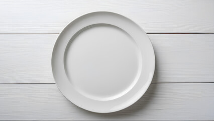 Minimalist Empty Plate on White Wooden Table for Menu Design