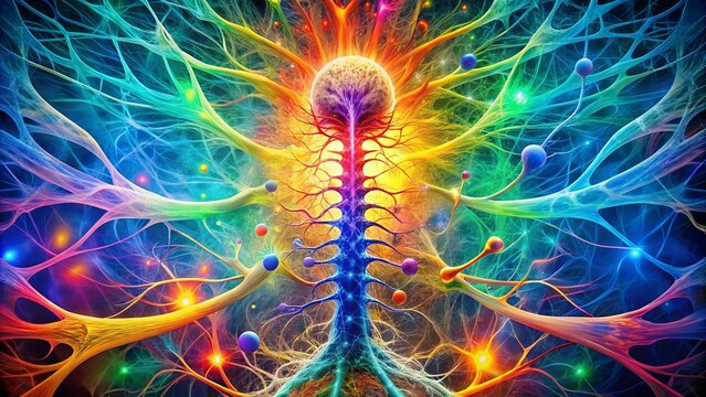 Vibrant and colorful depiction of the somatic symphony spinal cord