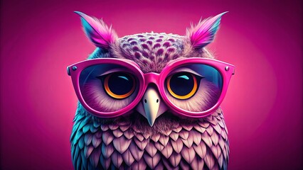 Obraz premium Vibrant and stylish owl with pink sunglasses on a pink background