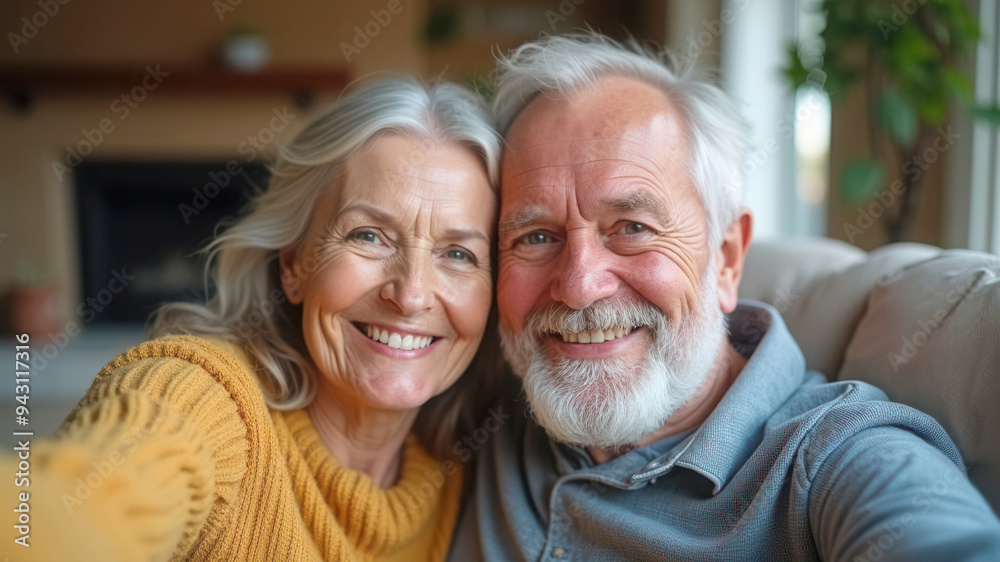 Wall mural Happy older couple at home