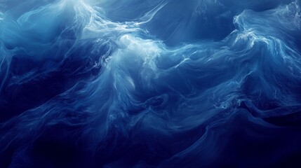 Fototapeta premium Abstract ocean waves with a fluid motion effect, deep blues, and shimmering highlights 