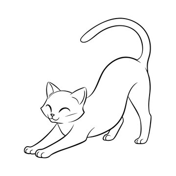 recommend clip art: Stretching Cat in Minimalist Line Art Style, Suitable as a T-shirt print