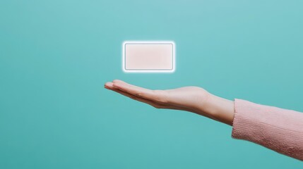 A holographic digital wallet hovering above a hand, symbolizing modern financial technology, Holographic wallet hand, Next-gen finance