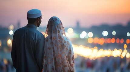 Muslim couple participating in the Eid al-Adha sacrifice as part of their Hajj rites