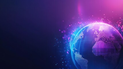 A blue and purple globe with a lot of sparkles around it