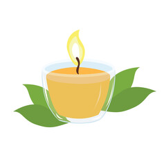 Scented candle vector. Handmade aromatherapy candle clipart. Cozy autumn element. Flat vector in cartoon style isolated on white background.