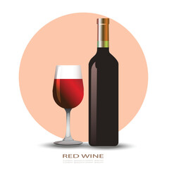 A bottle of wine and a glass of wine on a white background. Vector
