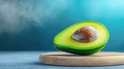 Fresh avocado sliced in half, showcasing its creamy green flesh and large seed, perfect for healthy cooking and nutrition visuals.