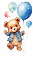 Whimsical Watercolor Bear: Adorable Cartoon Animal for Children's Illustration. Hand-Drawn Style Teddy Character Perfect for Kids' Books, T-Shirts, and Greeting Cards. Playful AI-Generated Art with Ja
