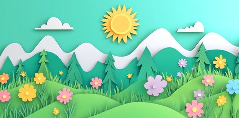 Obraz premium Paper cut-out art, depicting a beautiful natural scene.