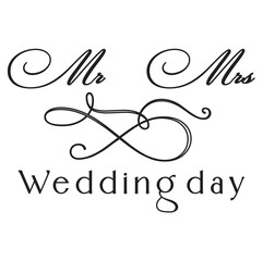 Mr and Mrs wedding day sign design text font decoration