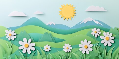 Obraz premium Paper cut-out art, depicting a beautiful natural scene.