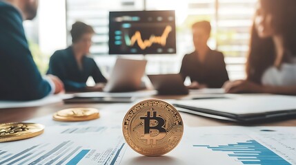 Innovative Bitcoin Investing Strategies: Diverse Team Brainstorming in Collaborative Financial Setting