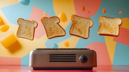 Toasted Bread Floating Above a Toaster.