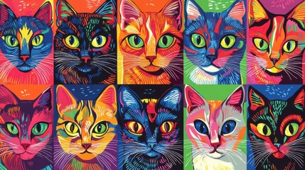 Naklejka premium Vibrant geometric british short hair cats patterns