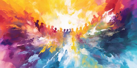 Vibrant Abstract Unity: Colorful Hands Joined in Diversity. Watercolor Charity Concept Celebrating Inclusion and Humanity. Bright Artistic Representation of Love, Warmth, and Compassion for Marketing 