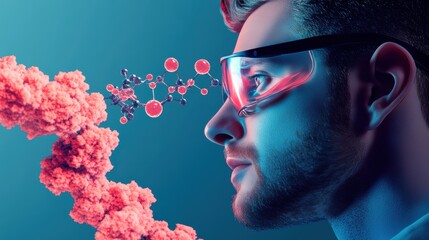 An imaginative illustration of a scientist peering through a microscope, discovering a new molecule and its potential to revolutionize medicine.