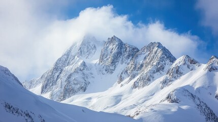 Naklejka premium The mountains are covered in snow and the sky is clear
