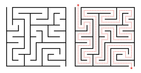 Simple Maze with Solution Path Illustrated