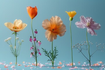Obraz premium Levitating Wildflowers on Soft Pastel Backdrop - Hyperrealistic Studio Photography
