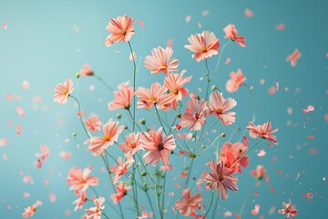 Levitating Wildflowers on Soft Pastel Backdrop - Hyperrealistic Studio Photography