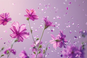 Fototapeta premium Levitating Wildflowers on Soft Pastel Backdrop - Hyperrealistic Studio Photography