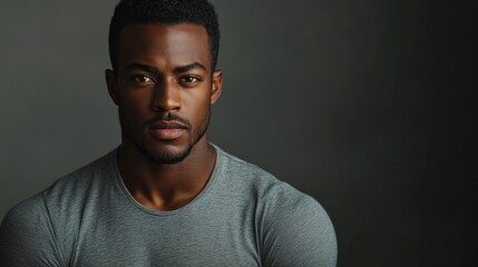 Fototapeta premium hyper realistic photograph of a handsome african american man in a t-shirt looking directly at the camera.